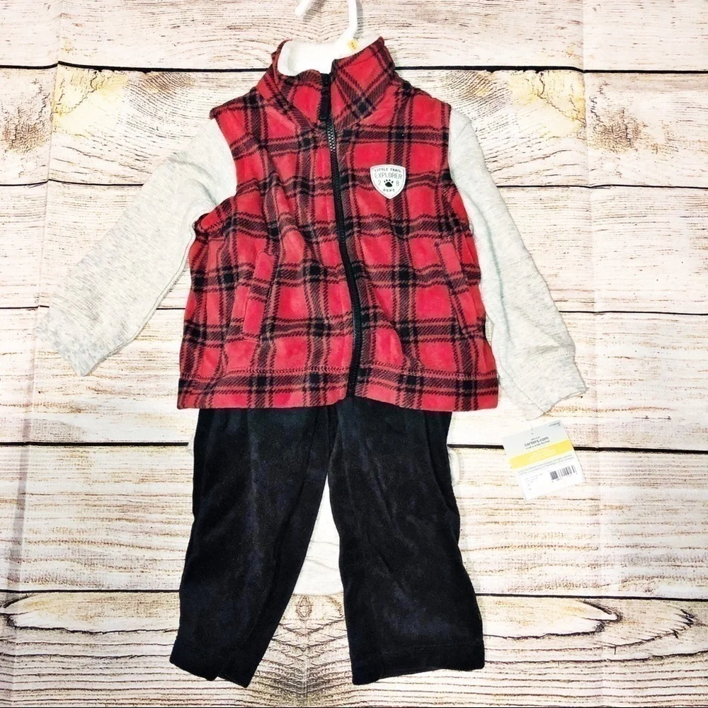 NWT Carters Little Trail Explorer Black and Red 3-piece outfit Size 12M